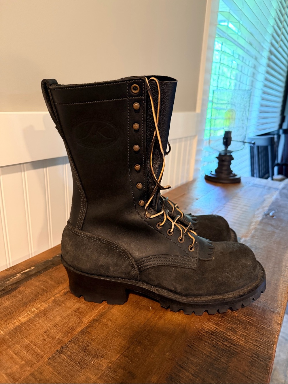JK Boots – Spokane Builder/Climber Black Leather Boots – Vibram Sole, 7.5 EE - Picture 7 of 7